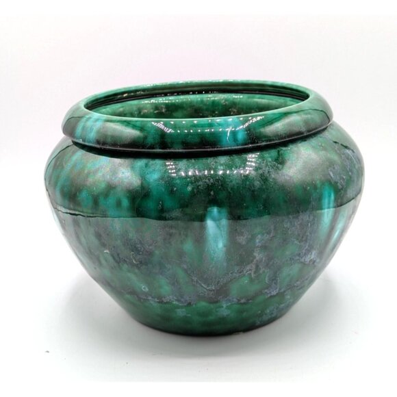 The Violet Pot Vintage 2 Piece Green Glaze Ceramic African Violet Planter 8.5" - Picture 1 of 9